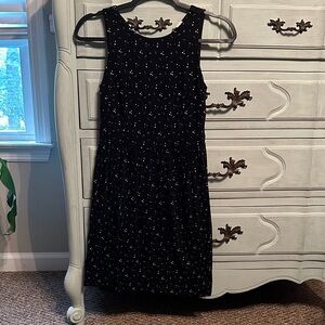 LOFT Black Midi Dress with Off-White Dots